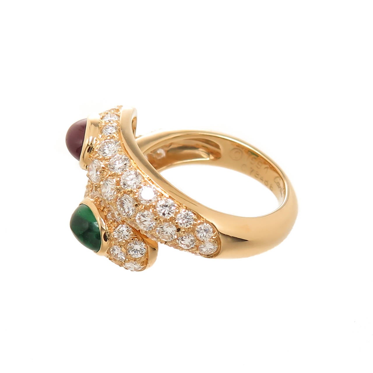 Women's Cartier Ruby Emerald Diamond Gold Bypass Ring