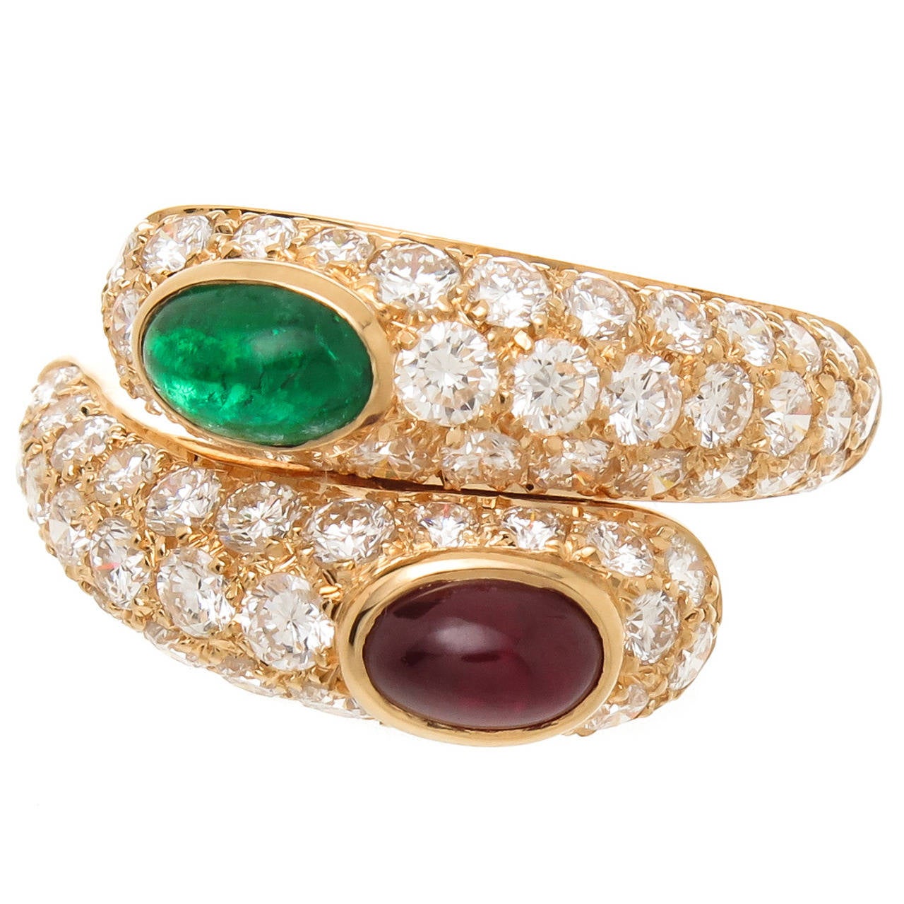 Cartier Ruby Emerald Diamond Gold Bypass Ring