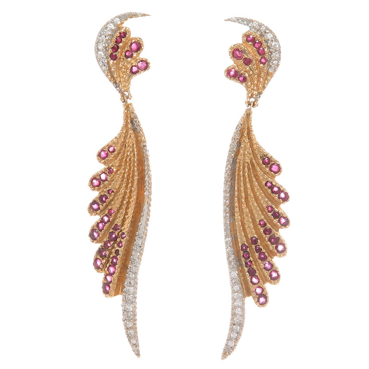 Erte Fantasy Collection Gem Set Gold Dangle Earrings