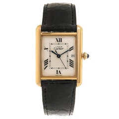 Cartier Vermeil Large Calendar Tank Quartz Wristwatch Ref 2413