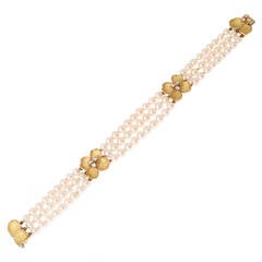 Tiffany & Co. Pearl Diamond Gold Dogwood Bracelet