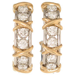 Tiffany & Co. Schlumberger Diamond Gold Platinum X Hoop Earrings