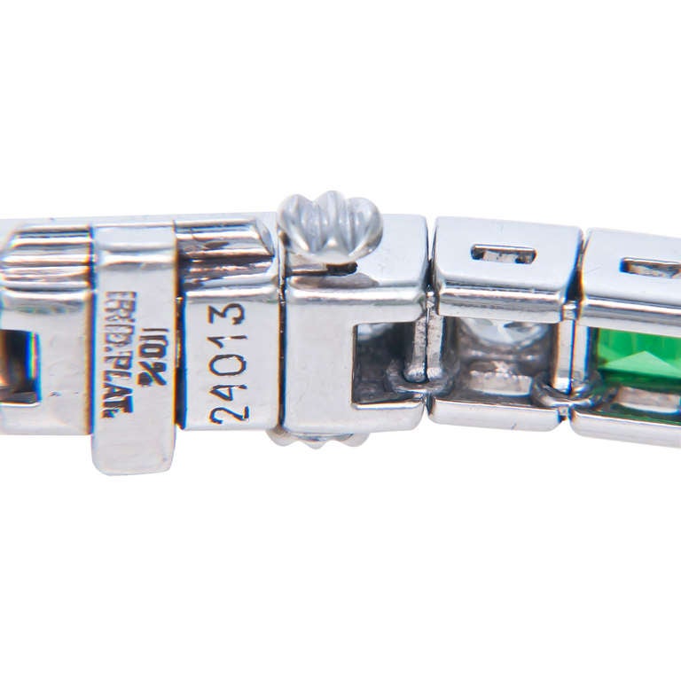 Very Fine Tsavorite Garnet Diamond Platinum Line Bracelet In New Condition In Chicago, IL