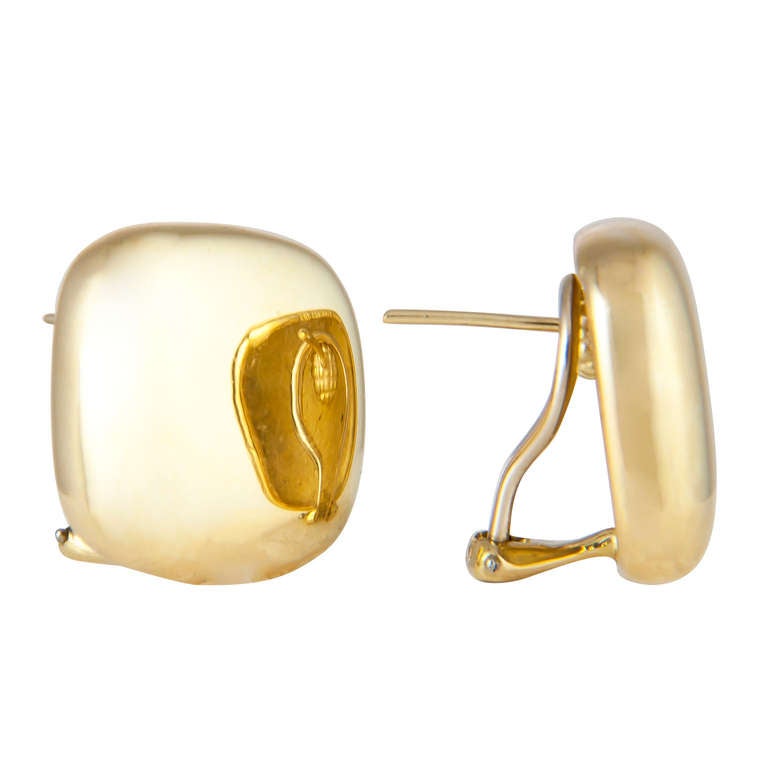 Circa 1980s 18K Yellow Gold Cushion Form Ear Clips by Angela Cummings, With Posts and Omega Clips. Simple and Classy.