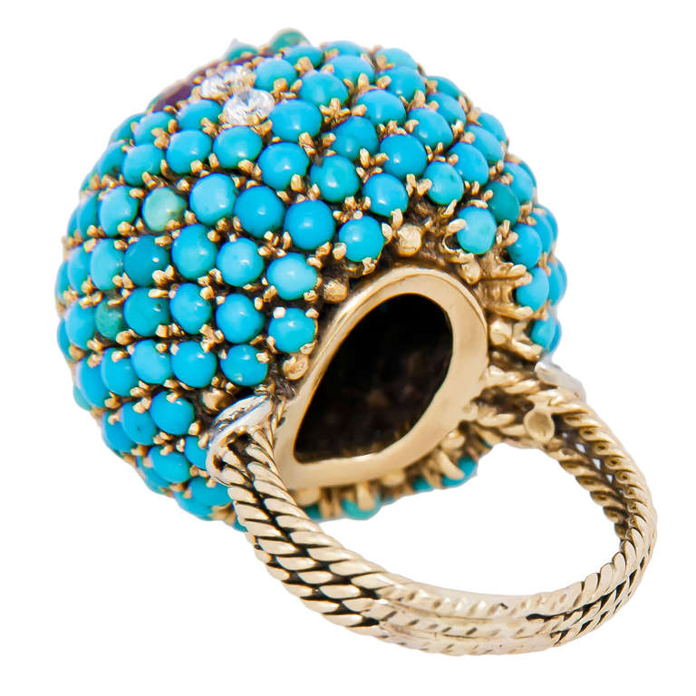 Large Gold and Gem Set Petit Point Dome Ring at 1stDibs