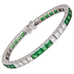 Very Fine Tsavorite Garnet Diamond Platinum Line Bracelet