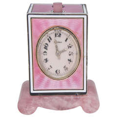 Antique Cartier Sterling Silver and Pink Enamel Minute Repeater Desk Clock circa 1920s