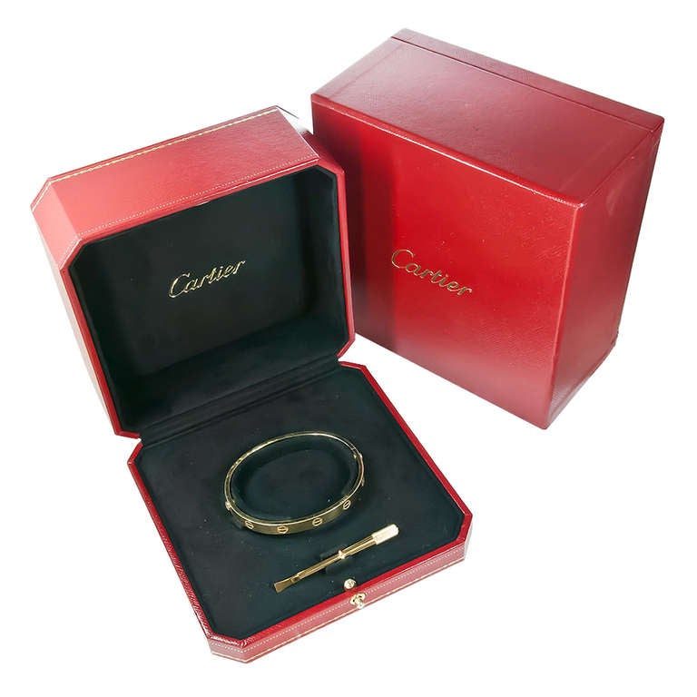 Cartier Love Bracelet, 18K Yellow Gold, size 17, original presentation box and outer box.