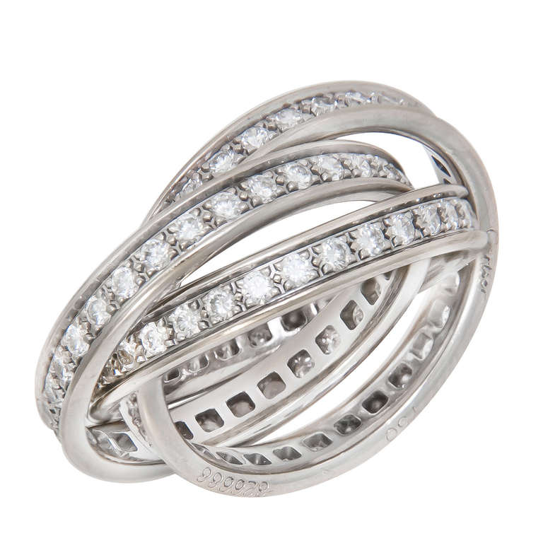 Women's Cartier Diamond White Gold Trinity Ring
