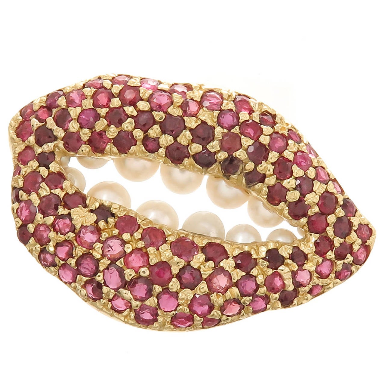 Salvador Dali Iconic Gold and Gem set Lips Brooch