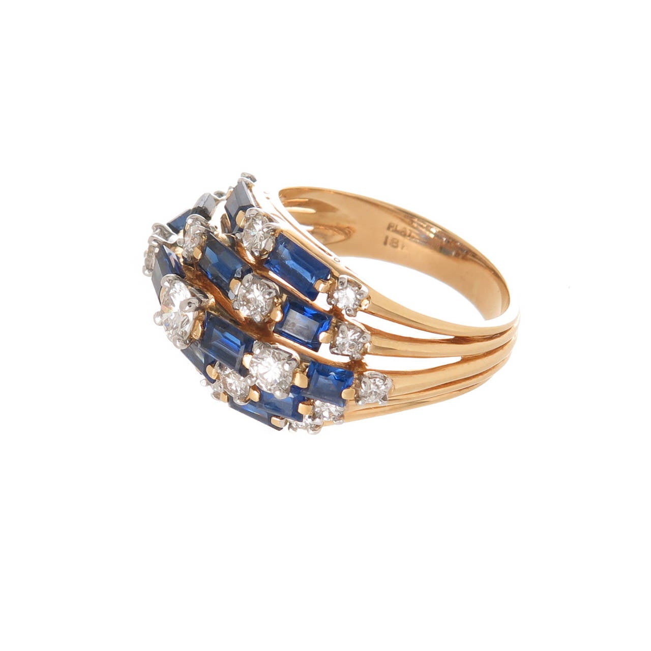 Women's Oscar Heyman Sapphire Diamond Gold Platinum Cocktail Ring