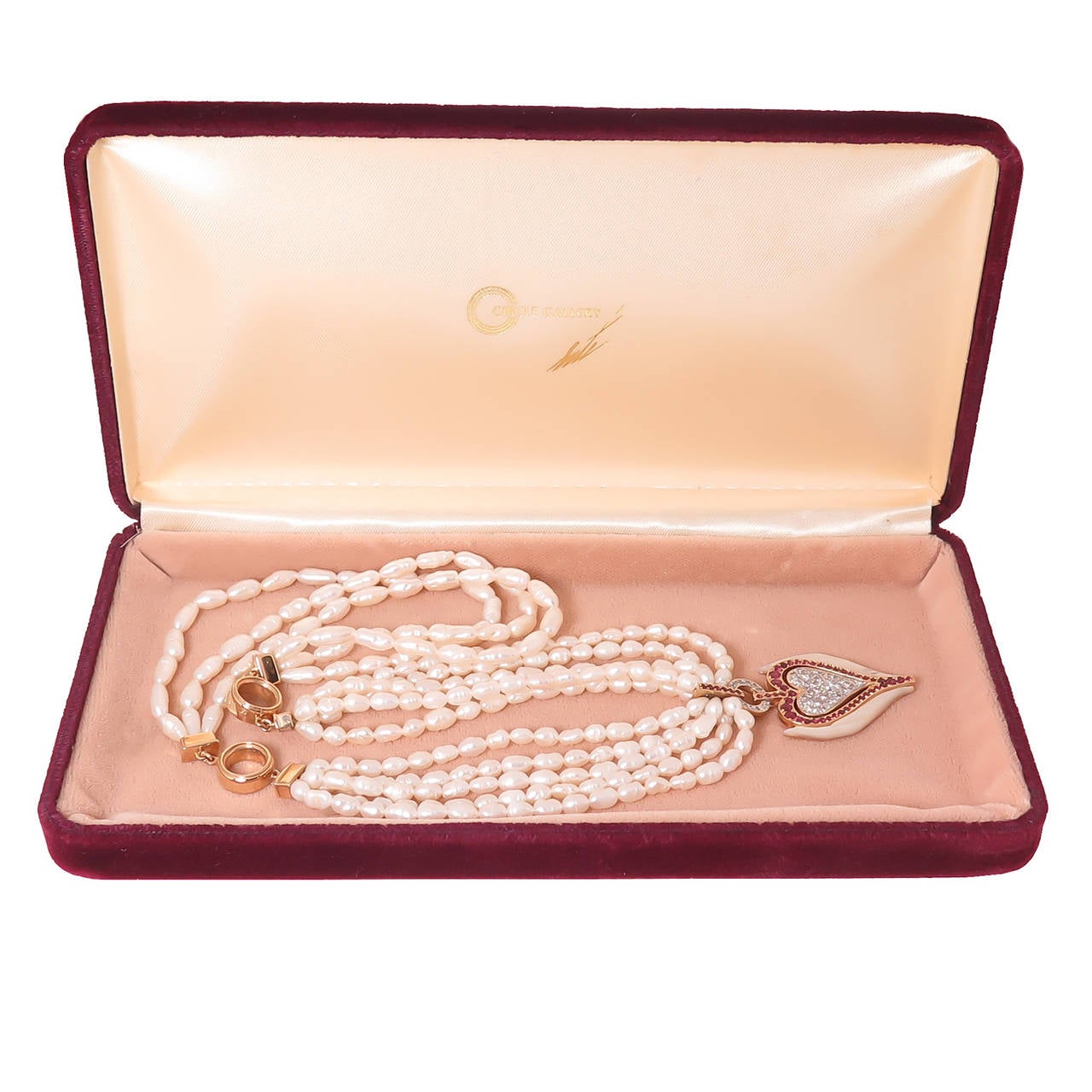 Erte Selections of the Heart Pearl Diamond Gold Necklace 1
