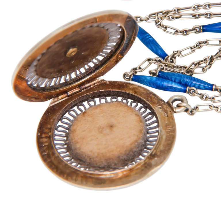 Enamel Gold Vinaigrette Locket Necklace In Excellent Condition In Chicago, IL