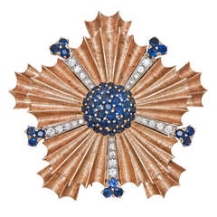 Tiffany 
Co. Large Gold and Gem Set Clip Brooch