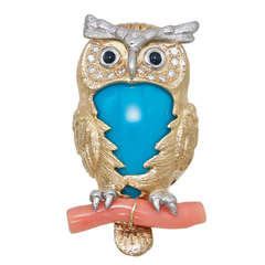 Retro Gold and Gem Set Owl Pin Pendant