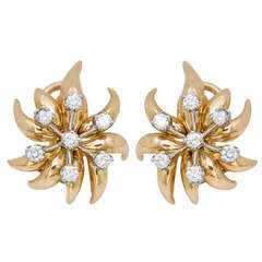 Tiffany & Co. Schlumberger Flame Diamond Ear Clips
