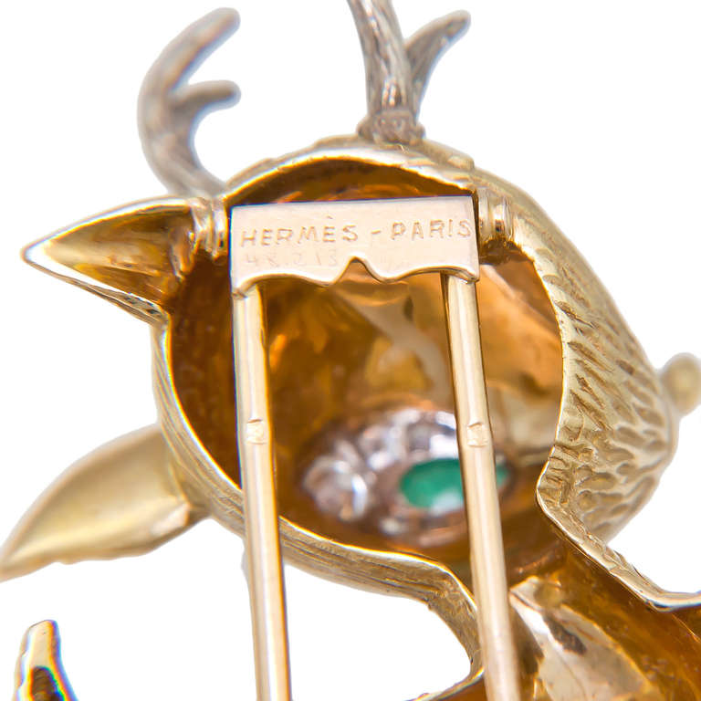 Women's 1970s Hermes Paris Gold Reindeer Clip Brooch