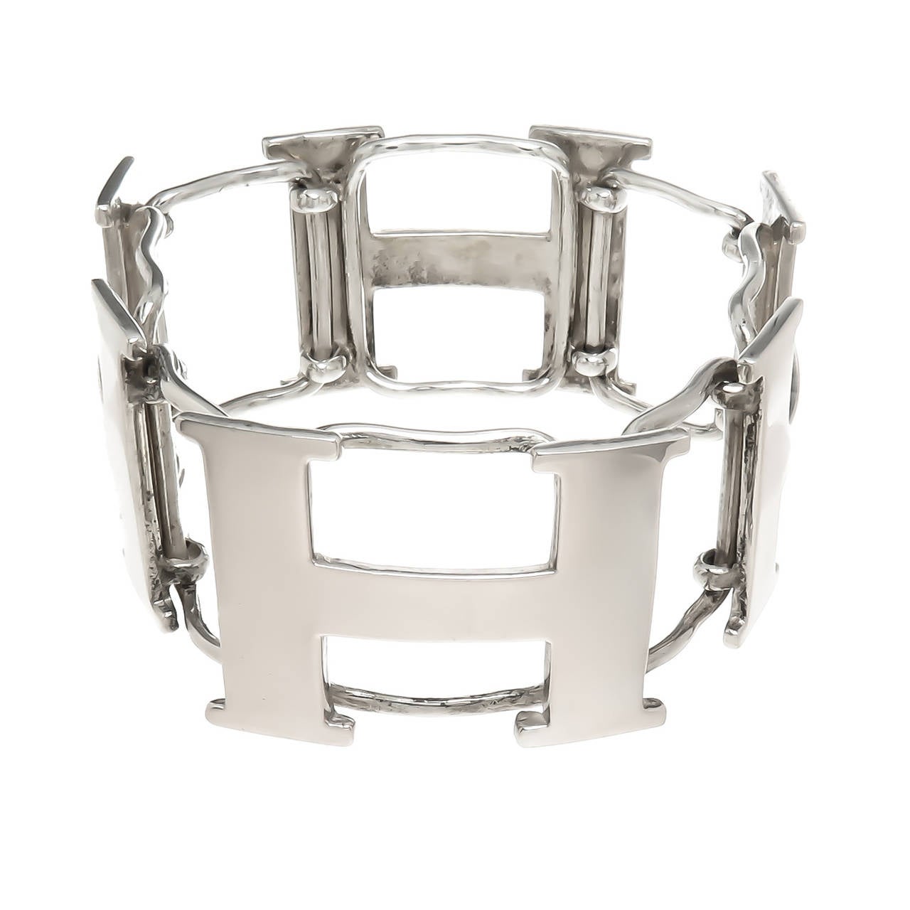 1980s Hermes Large Sterling Silver H Bracelet In Excellent Condition In Chicago, IL