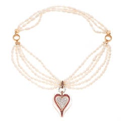 Erte Selections of the Heart Collier en or avec perles et diamants