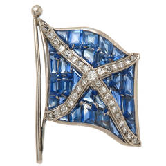 1930s Sapphire Diamond Platinum Flag Brooch