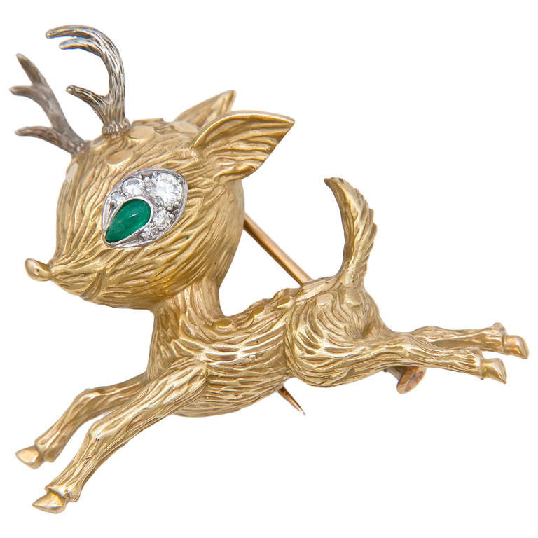 1970s Hermes Paris Gold Reindeer Clip Brooch