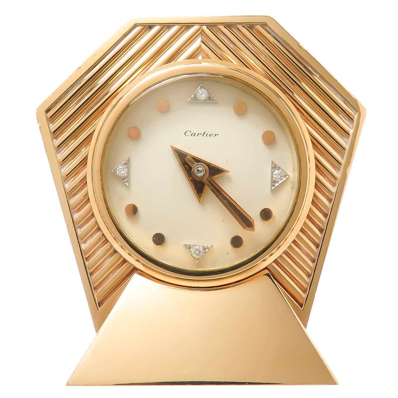 1950s Cartier Diamond Numeral Gold Clock