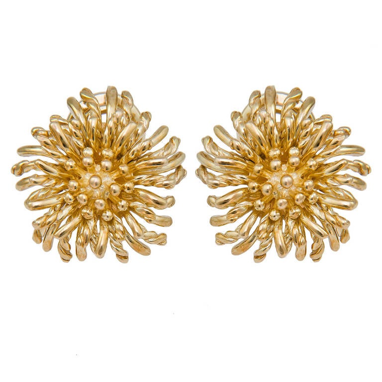 Tiffany & Co. Yellow Gold Flower Ear Clips