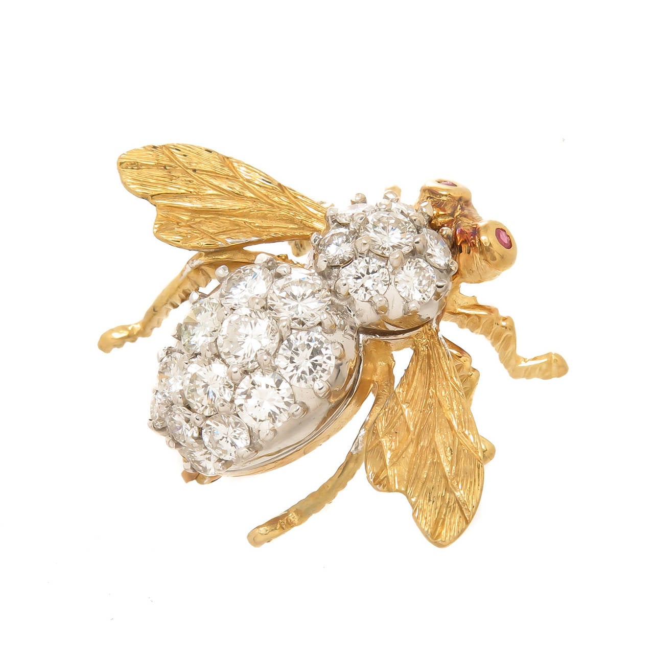 Herbert Rosenthal Large Diamond Gold Bee Brooch 3 Carats In Excellent Condition In Chicago, IL