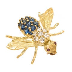 Rosenthal Sapphire Diamond Gold Bee Brooch