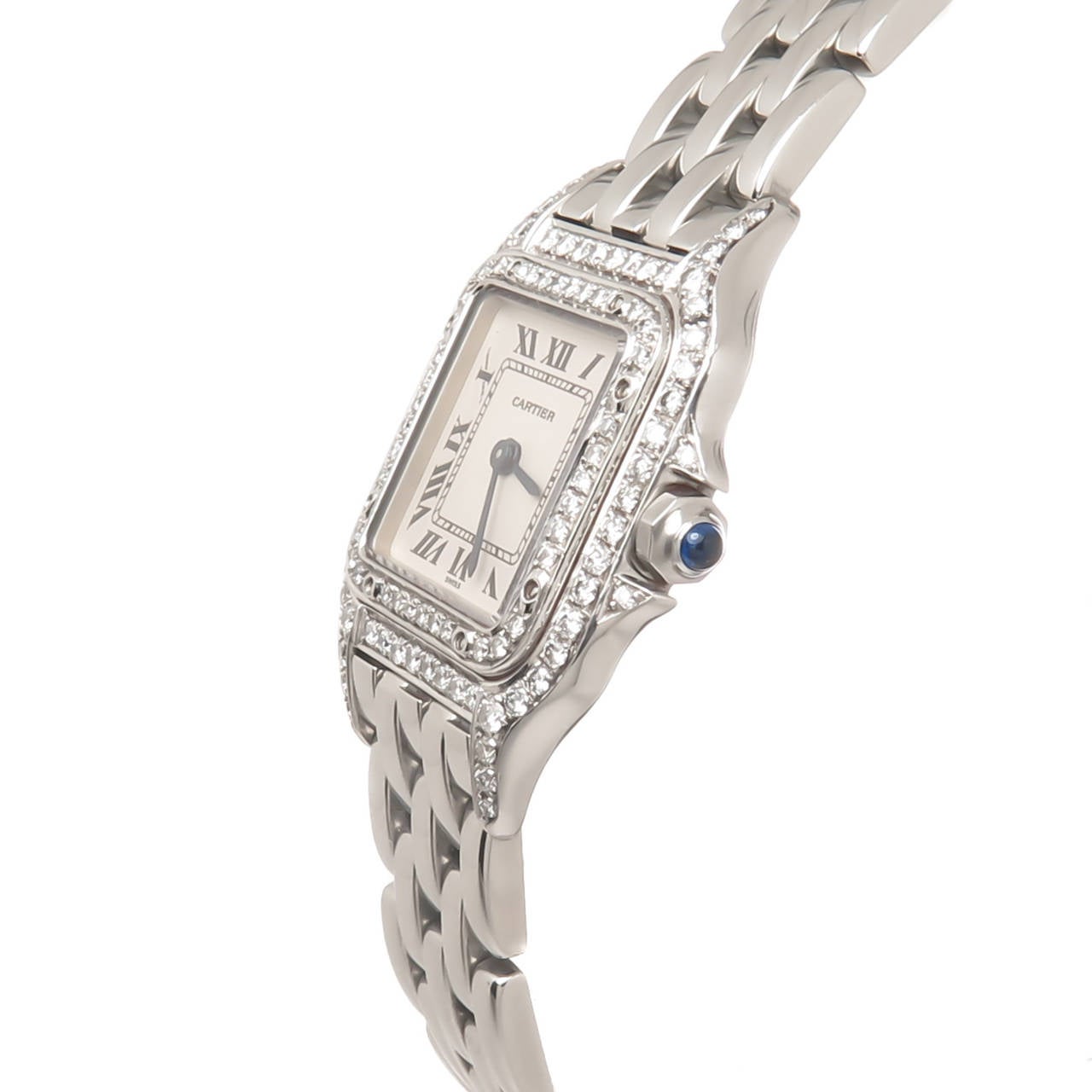 Cartier Lady's Stainless Steel Diamond Panther Quartz Wristwatch at 1stdibs