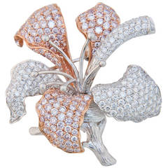 White and Pink Diamond Orchid Brooch