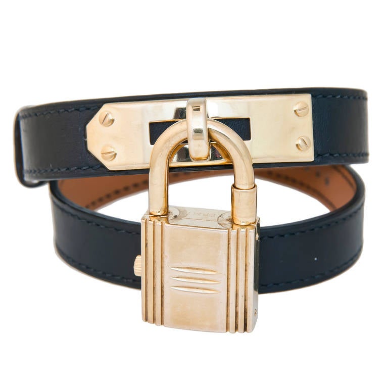 Hermes Lady's Gilt Metal Double Wrap Kelly Wristwatch circa 2010 In Excellent Condition In Chicago, IL