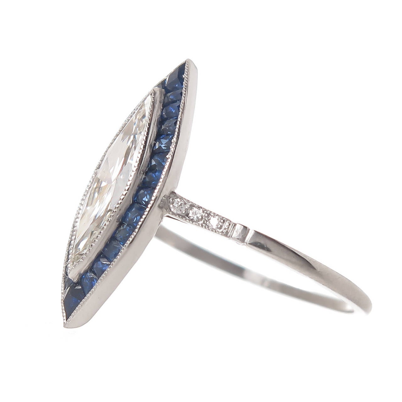 Diamond Sapphire Platinum Cocktail Ring In Excellent Condition In Chicago, IL