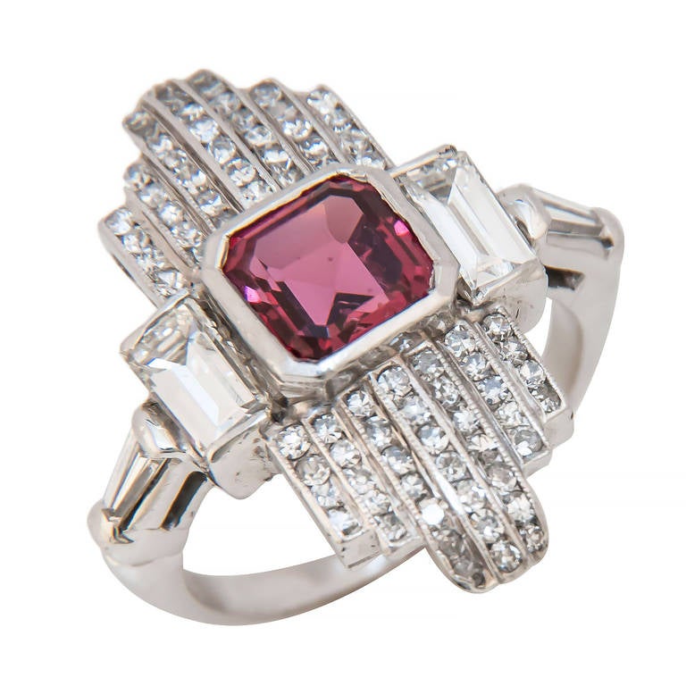 Art Deco Natural Spinel Diamond Ring