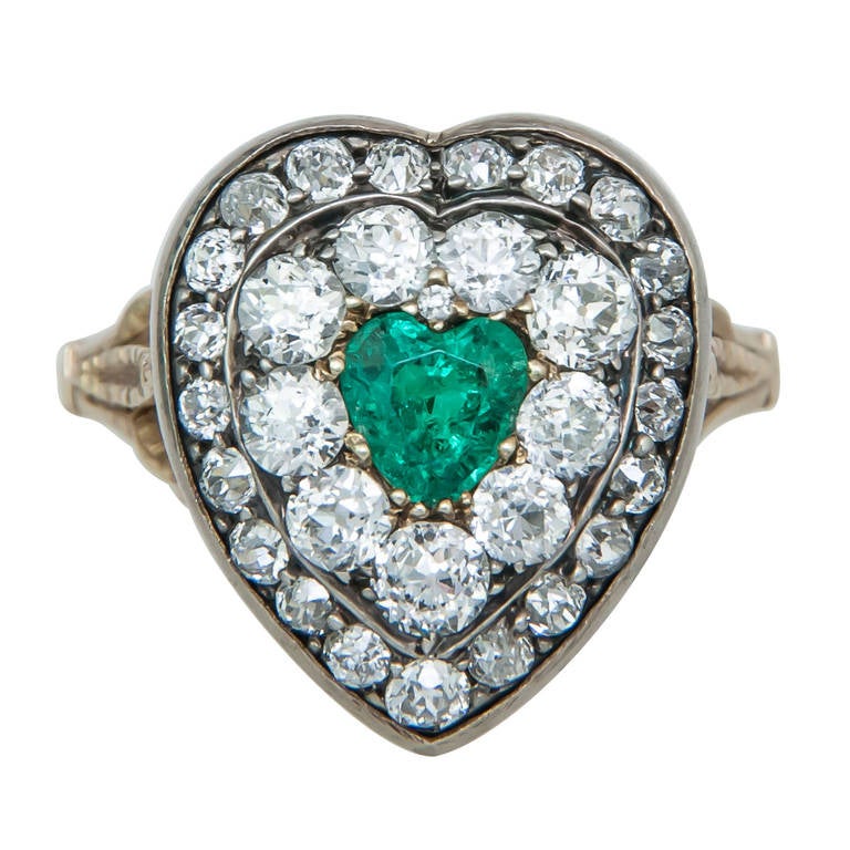 Smaragd-Diamant-Herzring um 1910