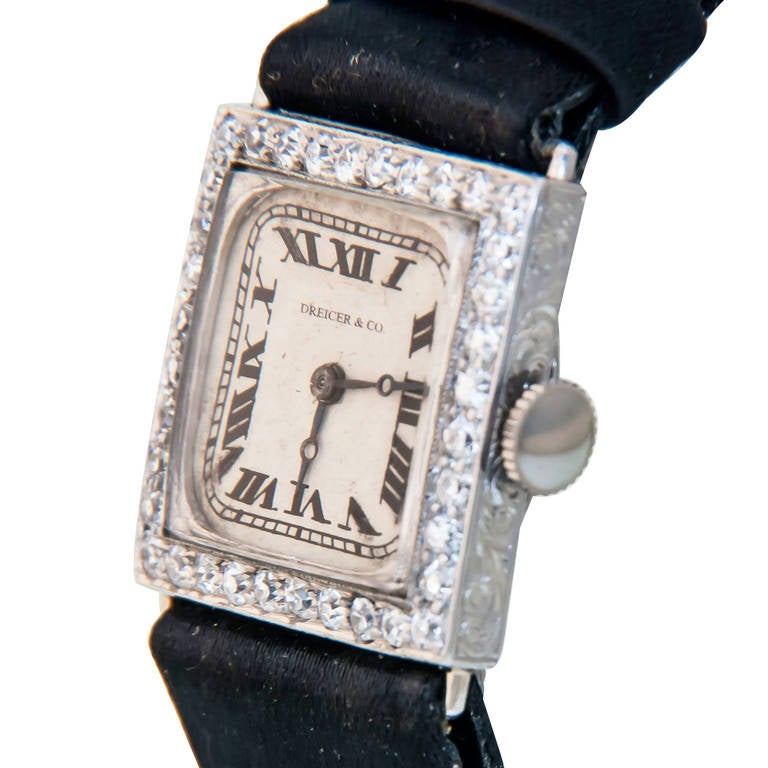 Meylan Lady's Platinum and Diamond Wristwatch Retailed by Dreicer & Co