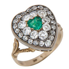 Emerald Diamond Heart Ring circa 1910