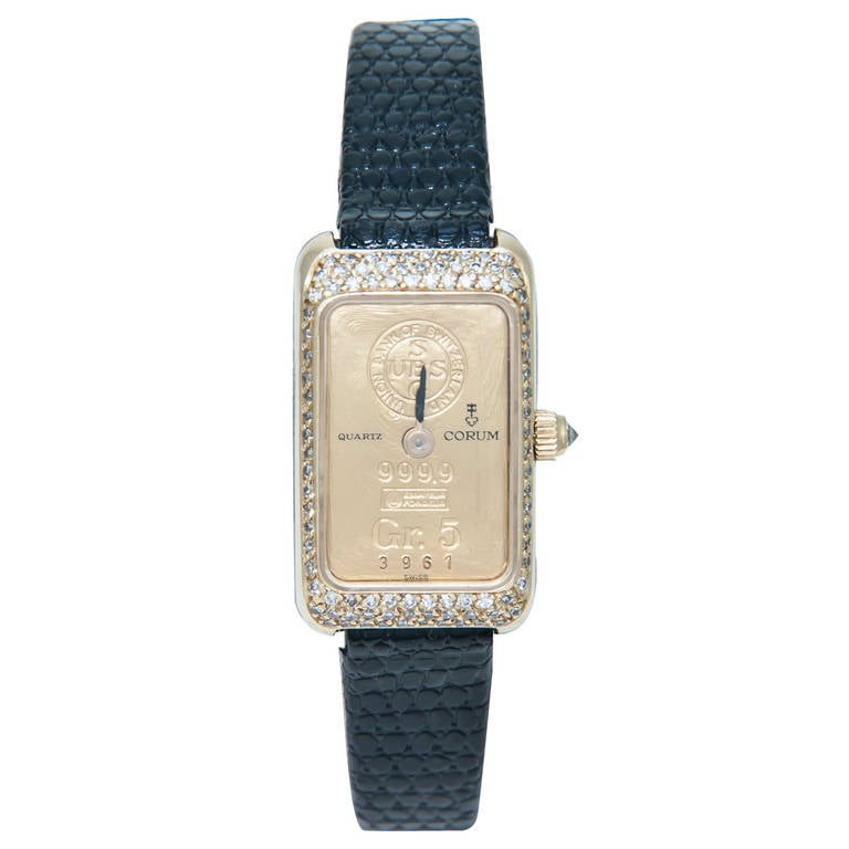 Corum Lady's Yellow Gold and Diamond Ingot Wristwatch circa 1990s