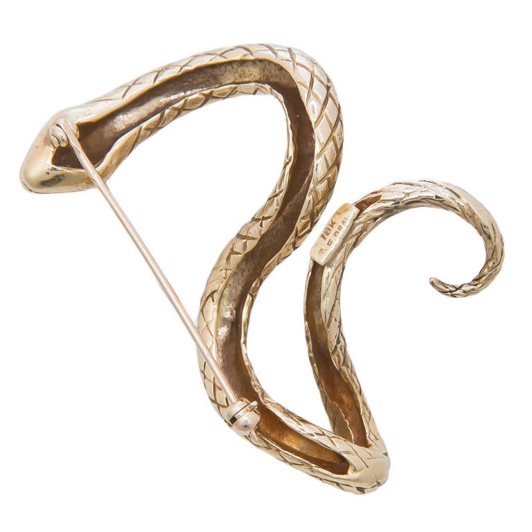 Erwin Pearl Gold Snake Brooch In Excellent Condition In Chicago, IL