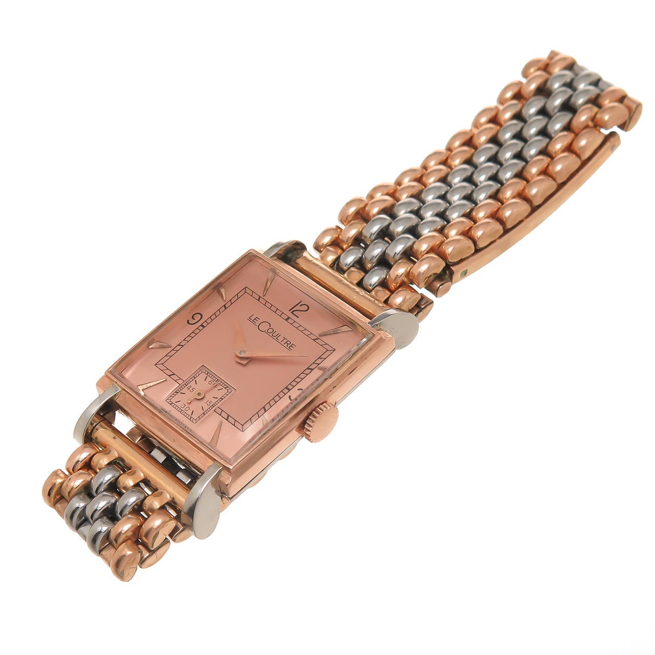 LeCoultre Steel and Rose Gold Wrist Watch 1940s 1