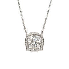 Harry Winston Diamond Platinum Solitaire Pendant Necklace