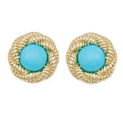 Turquoise Yellow Gold Ear Clips