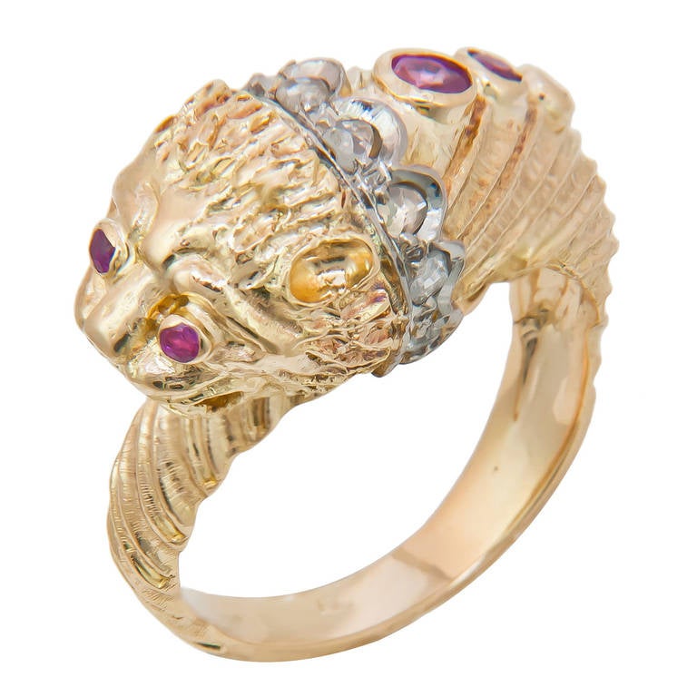 Lalaounis Gem Set Gold Lion Head Ring