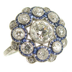 Vintage 1920s Platinum Diamond and sapphire Ring
