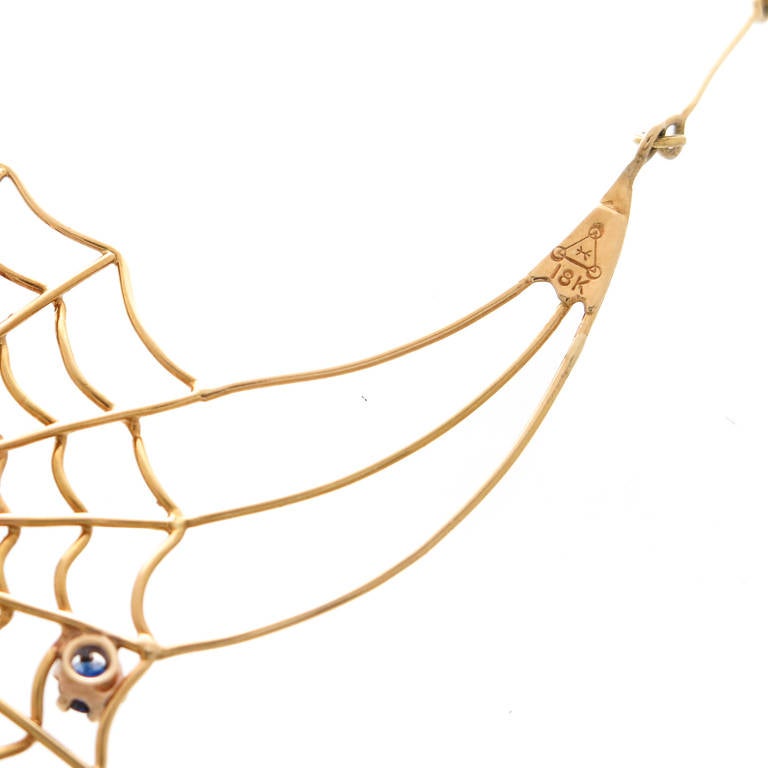 Women's Gem Set Gold Spider Web Necklace