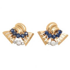 Trabert & Hoeffer Mauboussin Sapphire Diamond Gold Ear Clips