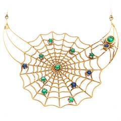 Vintage Gem Set Gold Spider Web Necklace