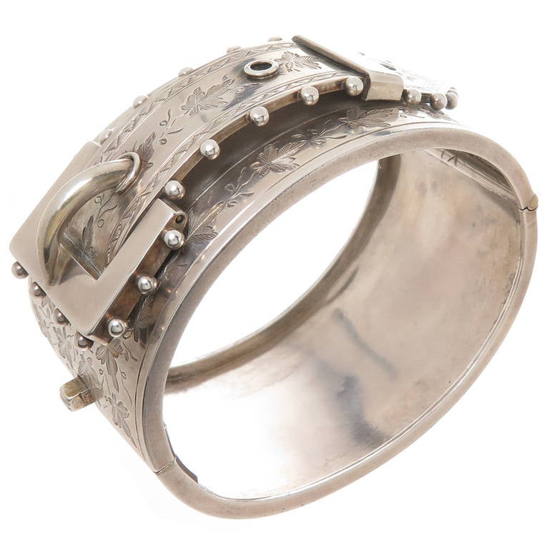 1880s Silver Buckle Form Bangle Bracelet