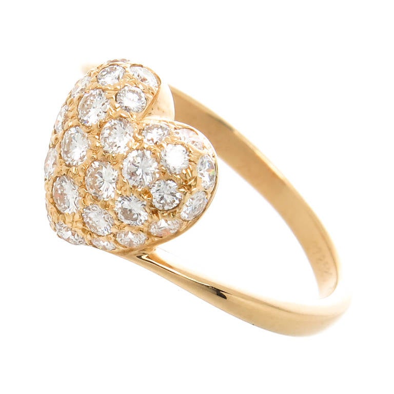Cartier Diamond Pave Gold Heart Ring at 1stDibs | pave diamond heart ring