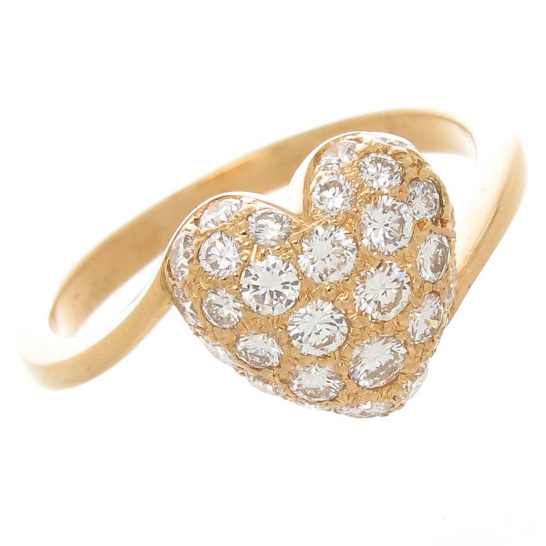 Cartier Diamond Pave Gold Heart Ring at 1stDibs | pave diamond heart ring